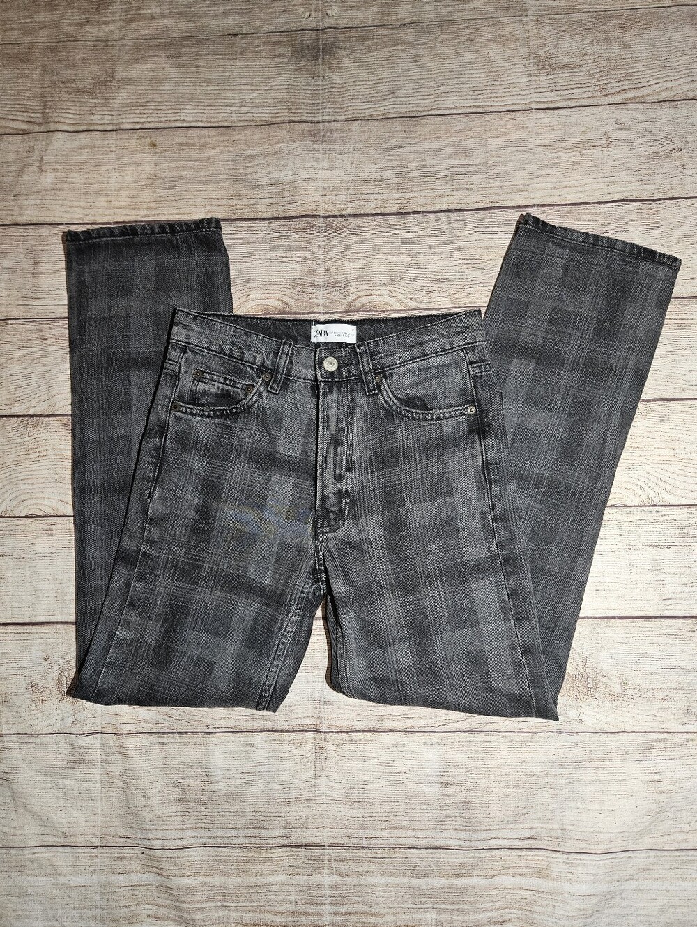 Zara black gray plaid straight leg Jean's